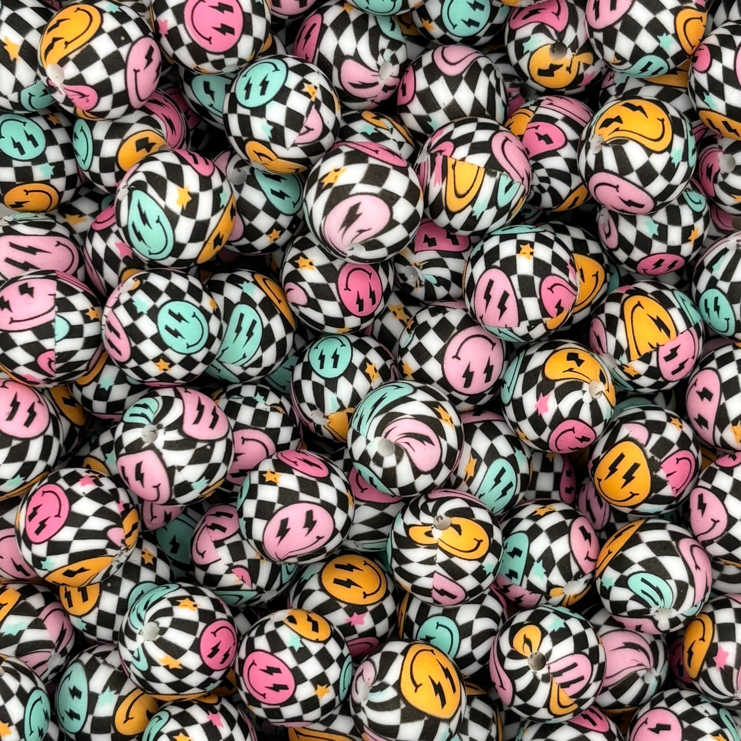 Smiley Checkered 15mm silicone beads