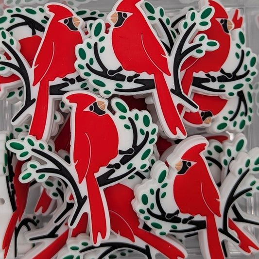Cardinal on a branch focal bead